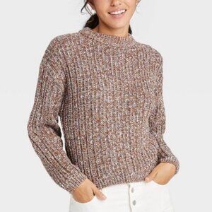 Universal Thread Women Brown Bluish Long Sleeve Knitted Pullover Sweater Size XS